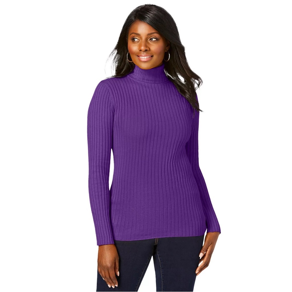 Jessica London Women’s Plus Size Purple Ribbed Turtleneck Sweater - Size 12